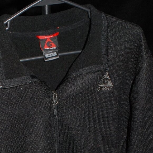 Gerry Mens XL Fleece Golf Jacket Coat Waffle Ribbed Knit Lined Black Full Zip - Picture 1 of 4